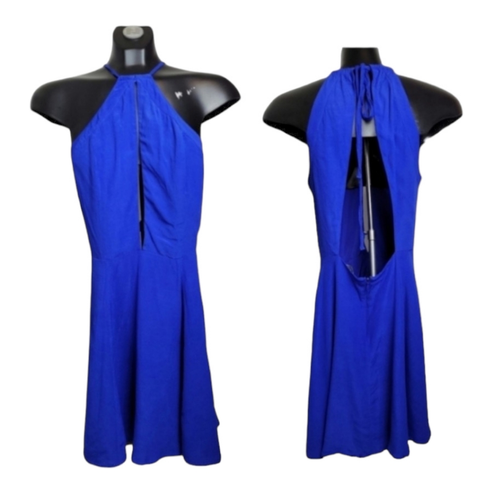 Lovers + Friends Journey & Flare dress cobalt Blue Halter mini Cut-out Women's M - Picture 15 of 15